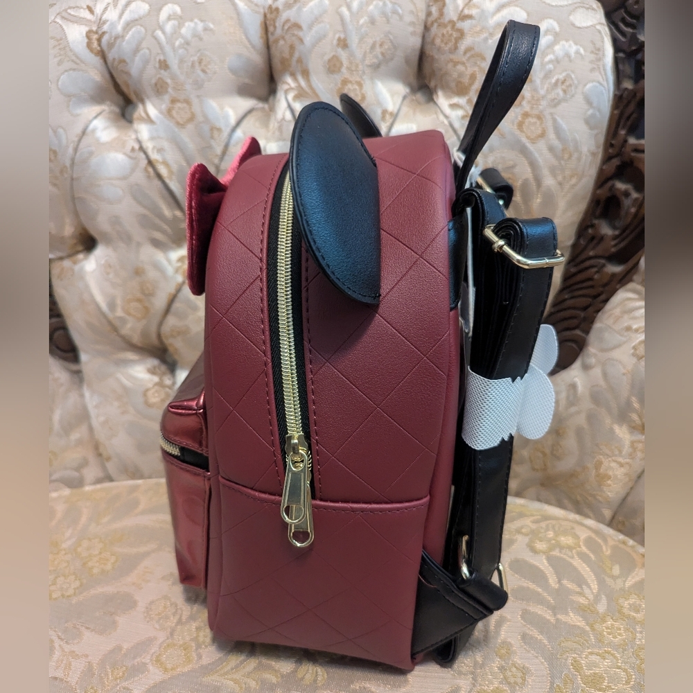 Disney Minnie Maroon, Multi-textured Loungefly Backpack - Picture 2 of 8